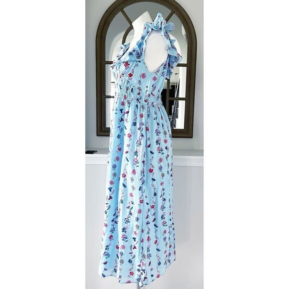 Banjanan Maya Cotton Ruffled Foliage Floral Dress, Blue, NWT, Size M - Picture 8 of 16